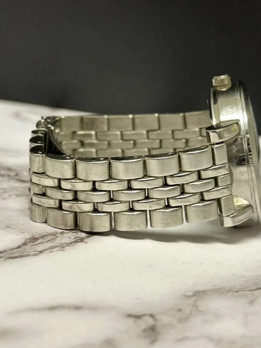 3/$30 Merona Watch Women Silver Tone Baton Indexes Round 38MM Dial 7.5